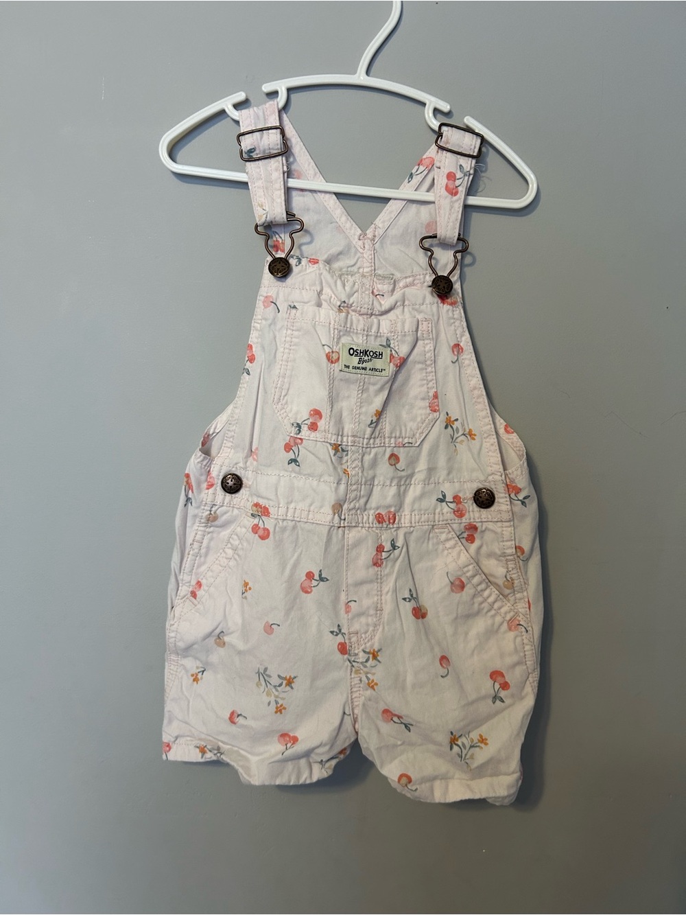 OshKosh B'gosh White Short Overalls with Cherry Print